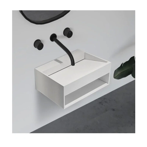 Тумба с раковиной подвесная Abber Stein 60 см белая матовая AS2645-0.6 (детальная фотография)