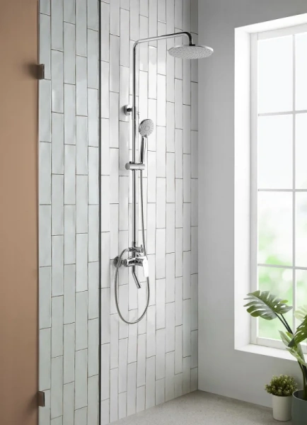 Душевая стойка Bravat Rhein со смесителем F6429564CP-A-ENG (детальная фотография), с тропическим душем