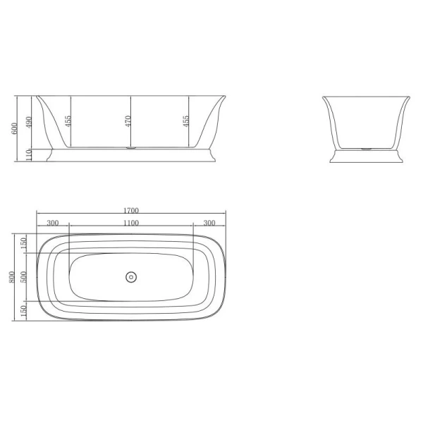 Ванна акриловая BelBagno 170х80 см отдельностоящая BB400-1700-800 (детальная фотография), акриловые