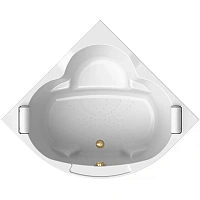 Акриловая ванна Радомир Сорренто 1-01-3-0-9-038К, 140 x 140 см, каркас, подголовник - 2 шт., фронтальный экран, сифон, слив-перелив автомат в комплекте, белая/золото