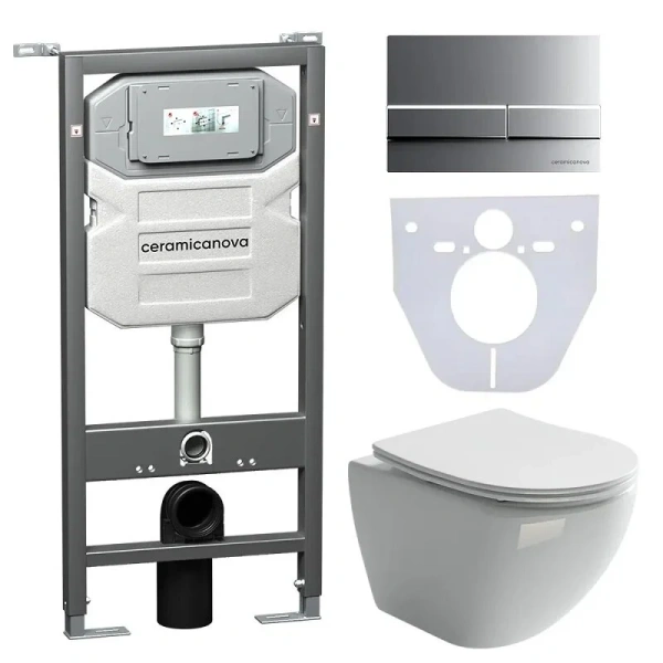 Унитаз с инсталляцией Ceramica Nova Metropol кнопка хром матовый CN4002_1002M_1000 (детальная фотография)