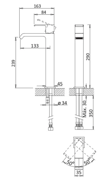 Смеситель для раковины Cezares Porta без донного клапана, хром PORTA-LC-01-W0 (детальная фотография), для раковины