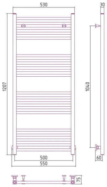 Полотенцесушитель водяной Сунержа Модус 50х120 см без покрытия 00-0250-1250 (детальная фотография), современные, hi-tech