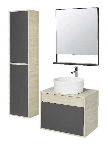 Тумба с раковиной Акватон Лофт Урбан 1A254001LQX60 65 см с двумя ящиками (детальная фотография), окрашенные, под дерево