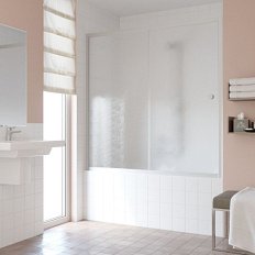 Душевая шторка на ванную профиль матовый хром стекло шиншилла Vegas-glass