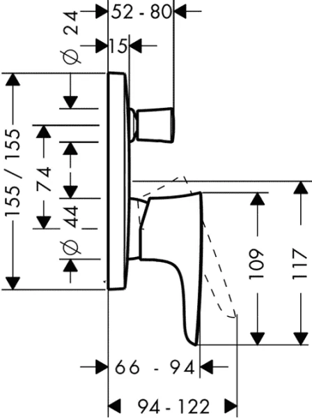 Смеситель для ванны Hansgrohe PuraVida 15445 (детальная фотография), для ванны
