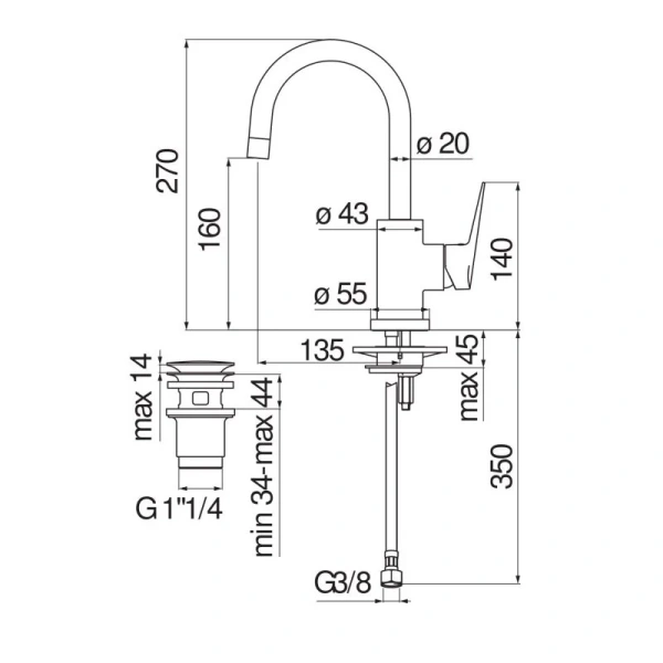 Смеситель для раковины Nobili Blues однорычажный BS101338/2CR (детальная фотография), для раковины