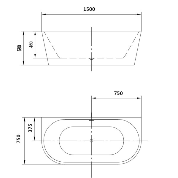 Ванна акриловая Art&Max 150 x 75 см, слив-перелив и сифон в комплекте, белый, AM-206-1500-750 (детальная фотография), акриловые