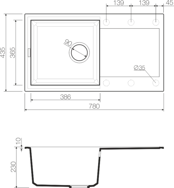 Мойка для кухни Omoikiri Sakaime 78-BL 78 см черная 4993111 (детальная фотография), из искусственного гранита