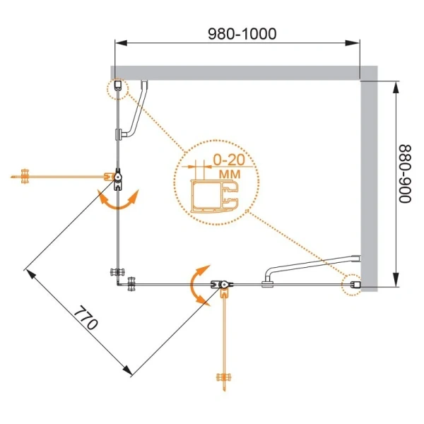 Душевой уголок Cezares Elena 100x90 см левосторонний стекло рифленое ELENA-W-AH-2-100/90-P-Cr-L (детальная фотография), хром