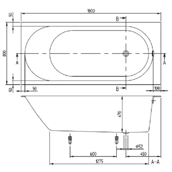 Ванна квариловая Villeroy&Boch Oberon 2.0 UBQ181OBR2DV-01, 180 x 80 см, альпийский белый (детальная фотография), без гидромассажа