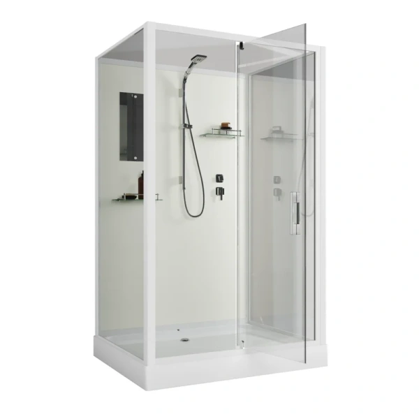 Душевая кабина Niagara Standart 120х90 см без крыши ST120/90/15Q/BK (детальная фотография), белый профиль