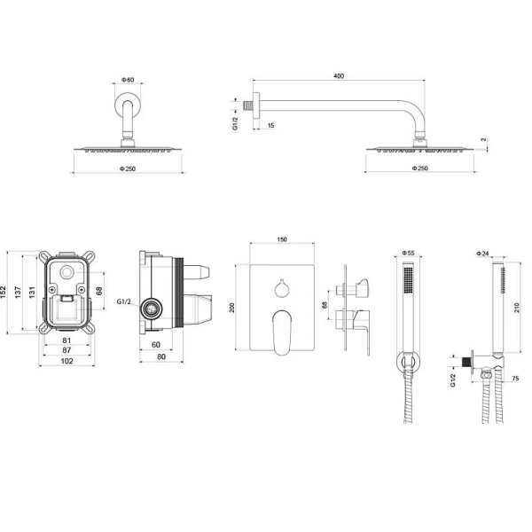 Душевой комплект Акватек Оберон хром AQ1272CR (детальная фотография), душевые комплекты, наборы