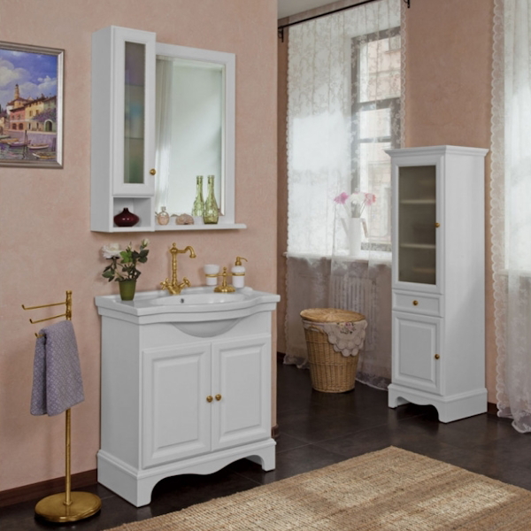 Шкаф для ванной, петли слева, цвет белый матовый, фурнитура золото, La Beaute Michel SMI24LBO.Sx.O.OR (детальная фотография), по запросу