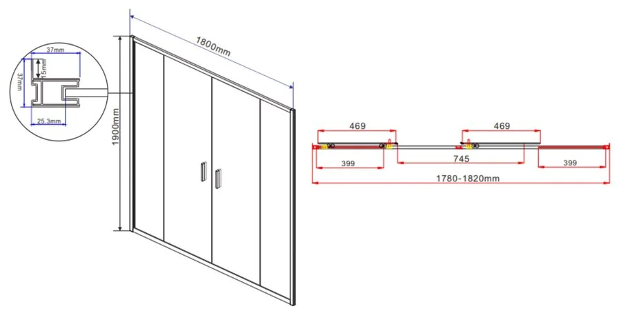 Душевая дверь в нишу Vincea Garda 180 см стекло шиншилла VDS-1G2180CH (детальная фотография), современные, hi-tech