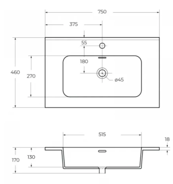 Раковина мебельная Cezares 75 см керамическая 50201 (детальная фотография), современные, hi-tech