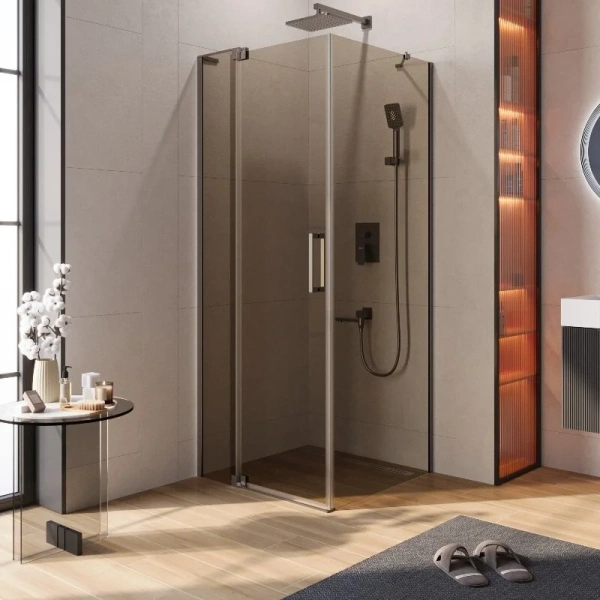 Душевой уголок Cezares Slider 80х80 см стекло бронзовое профиль оружейная сталь SLIDER-AH-1-80-70/80-BR-GM (детальная фотография)