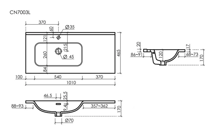 Раковина Ceramica Nova Element 101 см правая CN7003R (детальная фотография), современные, hi-tech