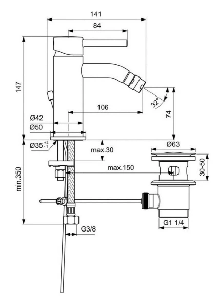 Смеситель для биде Ideal Standard Ceraline хром BC197AA (детальная фотография), для биде