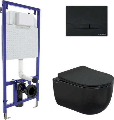 Унитаз с инсталляцией Berges Ventas Black черный, клавиша Soft Touch черная - фото 1