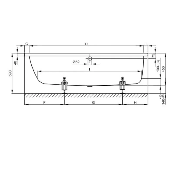 Стальная ванна Bette Ocean 8853-440, 170 х 70 см, цвет белый (детальная фотография), современныe, hi-tech