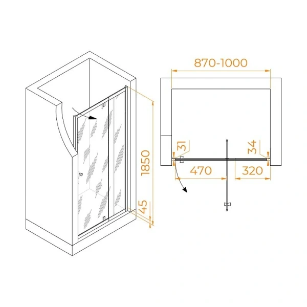 Душевая дверь в нишу RGW Passage PA-02 90 см профиль хром, стекло шиншилла 41080209-51 (детальная фотография), современные, hi-tech