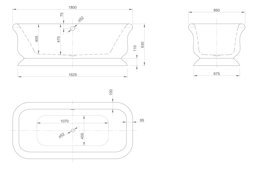 Ванна акриловая Knief Retro 0100-090-14oro 180 х 85 см с акриловым плинтусом, слив в цвете золото (детальная фотография), акриловые