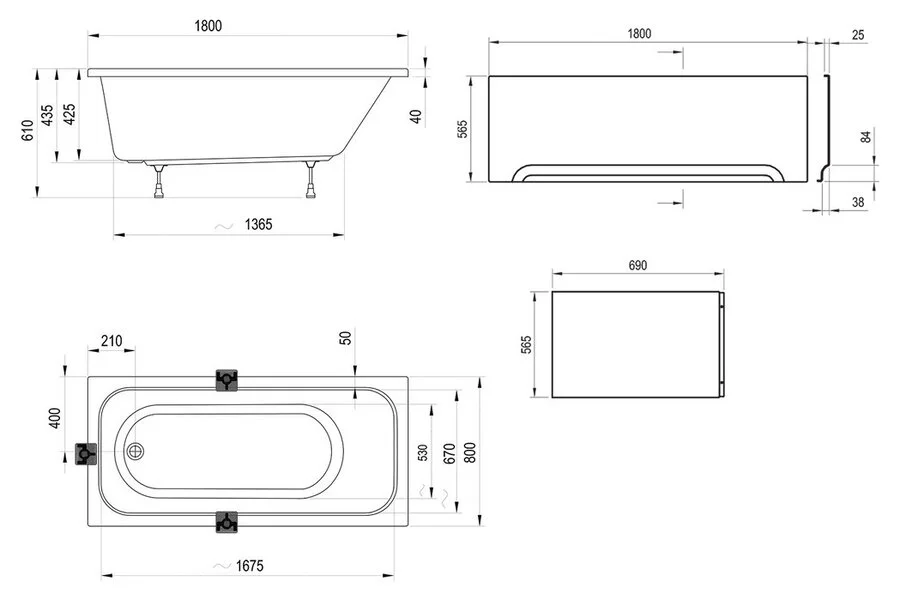 Ванна акриловая Ravak Chrome 180x80 см белая CE21000000 (детальная фотография), приставные