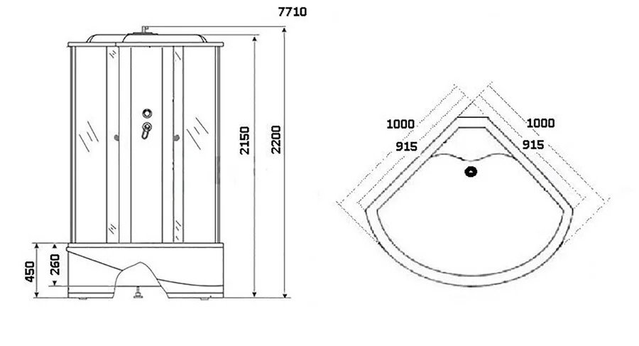 Душевая кабина Niagara Luxe 100х100 см хром металлик 7710W (детальная фотография), четверть круга