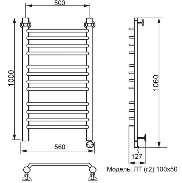 Полотенцесушитель электрический Ника Trapezium 100х50 см правый ЛТ Г2 ВП 100/50 прав (детальная фотография), современные, hi-tech