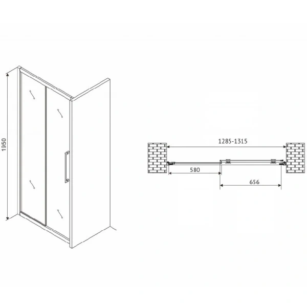 Душевая дверь в нишу Abber Schwarzer Diamant 130 см стекло матовое AG30130MH (детальная фотография), современные, hi-tech