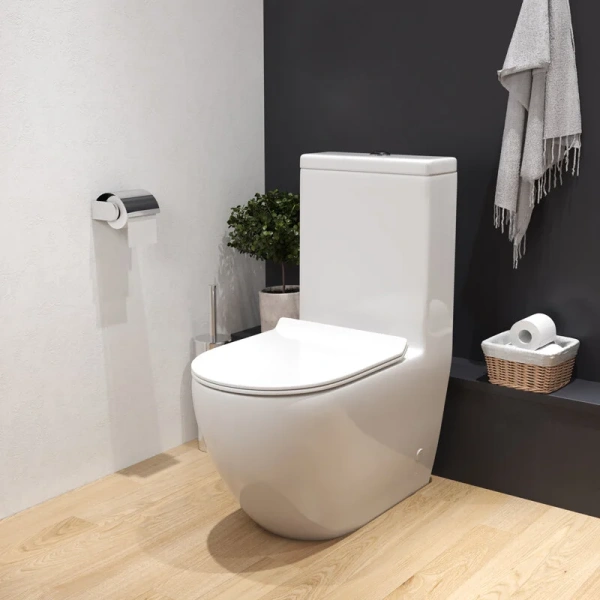 Унитаз моноблок Grossman Style с тонкой крышкой GR-4496S (детальная фотография), с задним подводом воды