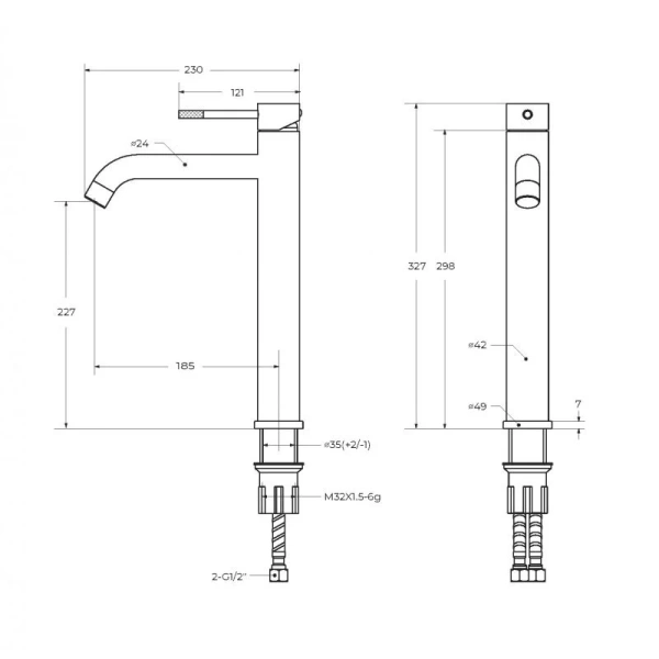 Смеситель для раковины Cezares Relax брашированное золото RELAX-LC1-BORO-W0 (детальная фотография), для раковины
