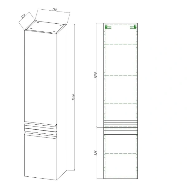 Шкаф-пенал подвесной Акватек Вега 35 см капучино светлый, левый AQ70035L-LC (детальная фотография), в наличии