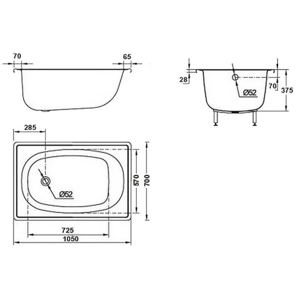 Ванна стальная BLB Europa Mini 105х70 см белая B15E22001 (детальная фотография), стальные