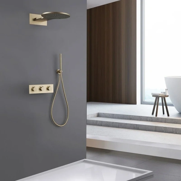 Душевой комплект Abber Wasser Kreis золото матовое AF8151G (детальная фотография), душевые комплекты, наборы