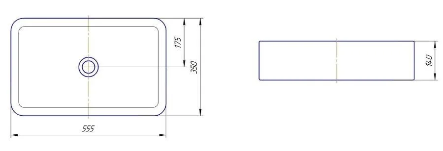 Раковина Kirovit Олимпия 56 см прямоугольная Вн Крв33 (детальная фотография), современные, hi-tech