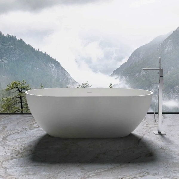 Ванна из искусственного камня Vincea VBT-4S04MW, 170 x 80 см, слив-перелив в комплекте, белый матовый (детальная фотография), современныe, hi-tech