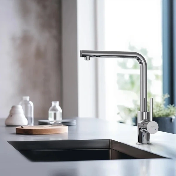 Смеситель для кухни Акватек Европа хром AQ1380CR (детальная фотография), высокие, из латуни, недорогие, округлая форма