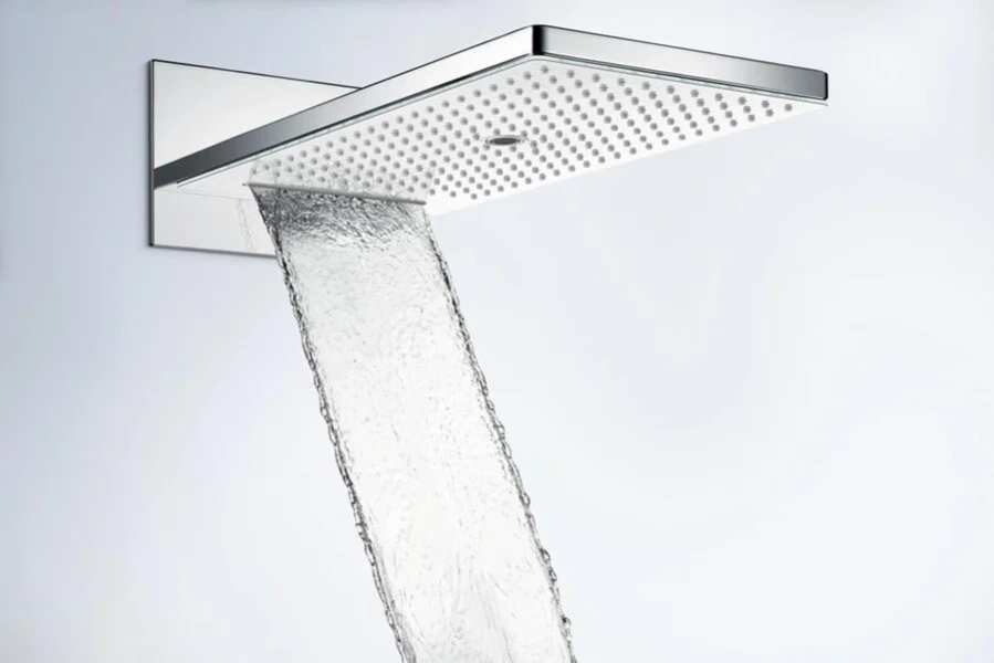 Верхний душ Hansgrohe Rainmaker Select 24011400 с тремя типами струи (детальная фотография), хром, белые