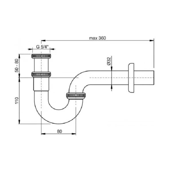 Сифон для раковины Alcaplast с накидной гайкой A432 (детальная фотография), хром