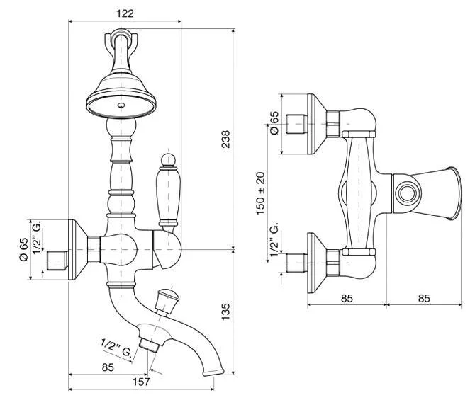 Смеситель для ванны бронза Emmevi Laguna 40011BR (детальная фотография), для ванны