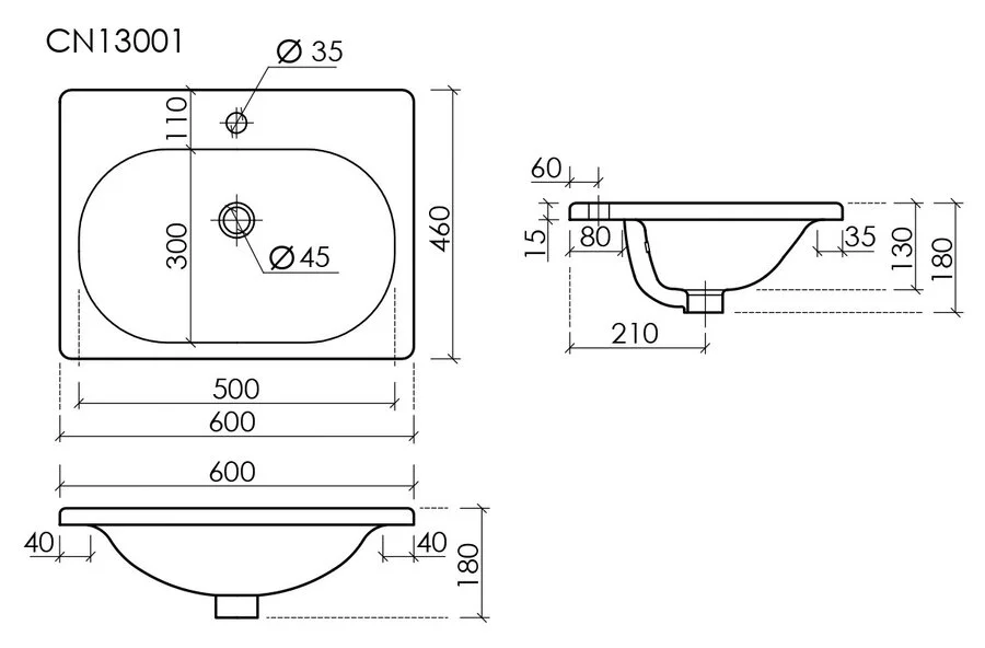 Раковина Ceramica Nova Sabo 60 см белая CN13001 (детальная фотография), современные, hi-tech