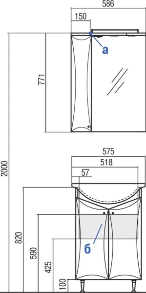 Тумба под раковину напольная Акватон Джимми 57 У 57 см с двумя трапецевидными дверцами 1A250501DJ010 (детальная фотография), по запросу