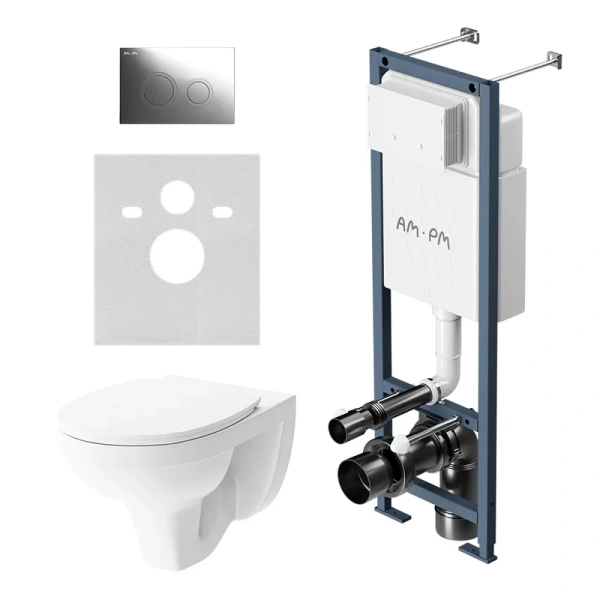 Унитаз с инсталляцией Am.Pm Jupiter с сиденьем микролифт и клавишей IS110151.DX77C1738 (детальная фотография)