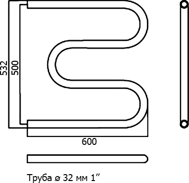 Полотенцесушитель водяной Terminus М-образный БШ 60х50 см бесшовный 4620768880933 (детальная фотография), для систем отопления, c боковым подключением