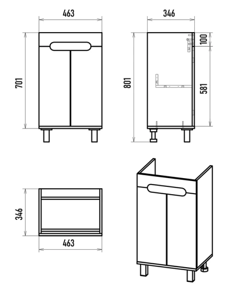 Тумба под раковину напольная Misty Сканди 50 см с дверцами Э-Ска01050-0150-2Д (детальная фотография), современная, hi-tech