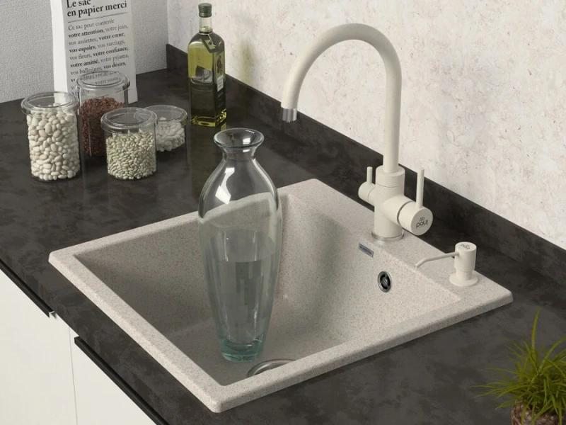 Мойка для кухни Paulmark Praktisch 51 см бежевая PM105152-BE (детальная фотография), квадратная