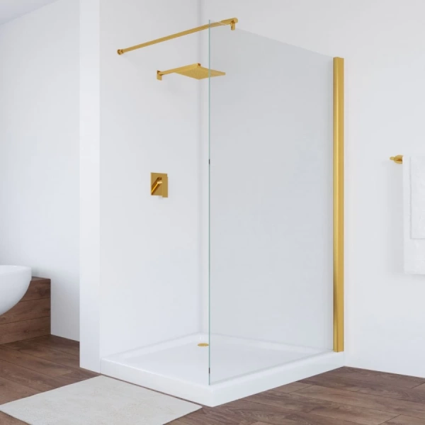 Душевая перегородка профиль золотой стекло прозрачное Vegas-glass EAF 116 09 01 (детальная фотография)