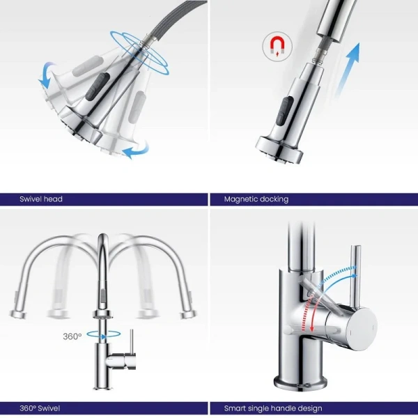 Смеситель для кухни Timo Saona 2316 (детальная фотография), с поворотным изливом, c выдвижным изливом (лейкой)